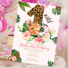 Wild One Safari Oerwoud Dieren Verjaardagsuitnodig Kaart