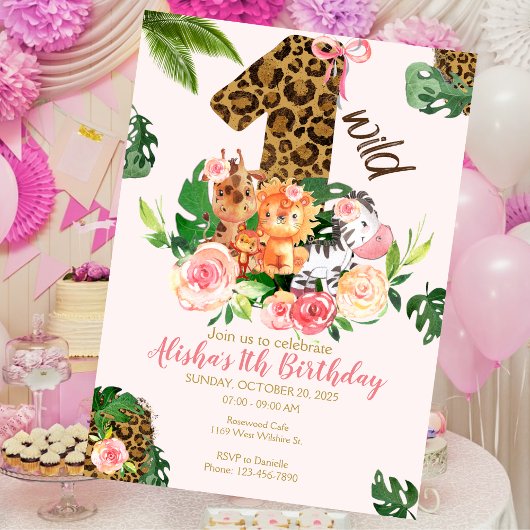 Wild One Safari Oerwoud Dieren Verjaardagsuitnodig Kaart