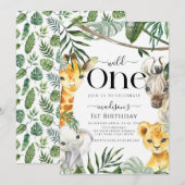 Wild One Safari Oerwoud Dierenjongen 1e Verjaardag Kaart (Voorkant / Achterkant)