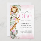 Wild One Safari Oerwoud Dierenmeisje 1e verjaardag Kaart (Voorkant)