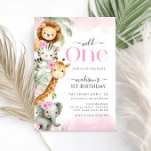 Wild One Safari Oerwoud Dierenmeisje 1e verjaardag Kaart