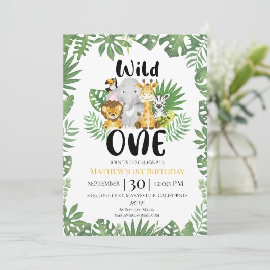 Wild One Safari Oerwoud Eerste 1e Verjaardag Kaart (Staand voorkant)