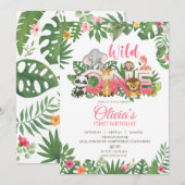 Wild One Safari Oerwoud First Birthday Baby Girl Kaart (Voorkant / Achterkant)