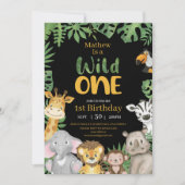 Wild One Safari Oerwoud First Birthday black Kaart (Voorkant)