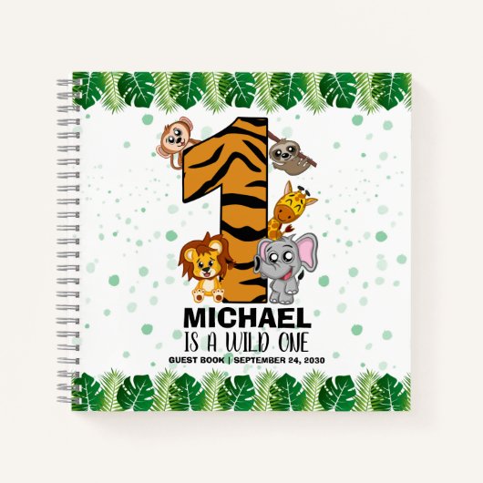 Wild One Safari Oerwoud First Birthday Guest Book Notitieboek (Voorkant)