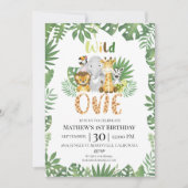 Wild One Safari Oerwoud First Birthday Invitation Kaart (Voorkant)