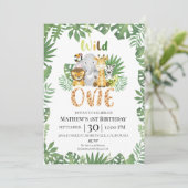 Wild One Safari Oerwoud First Birthday Invitation Kaart (Staand voorkant)