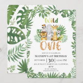Wild One Safari Oerwoud First Birthday Invitation Kaart (Voorkant / Achterkant)