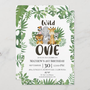 Wild One Safari Oerwoud First Birthday Kaart