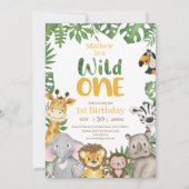 Wild One Safari Oerwoud First Birthday Yellow Kaart (Voorkant)
