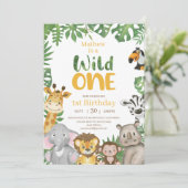 Wild One Safari Oerwoud First Birthday Yellow Kaart (Staand voorkant)