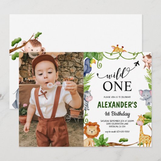 Wild One Safari Oerwoud Foto Waterverf Birthday Kaart (Voorkant / Achterkant)