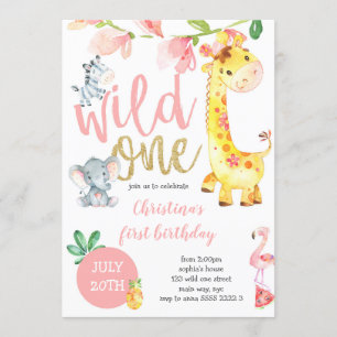Wild One Safari Oerwoud Girl First Birthday Pink Kaart