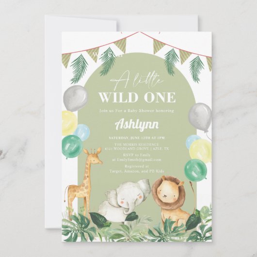 Wild One Safari Oerwoud Greenery Boy Baby shower Kaart (Voorkant)