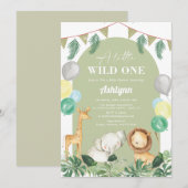 Wild One Safari Oerwoud Greenery Boy Baby shower Kaart (Voorkant / Achterkant)