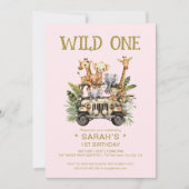 Wild One Safari Oerwoud Roze 1e Verjaardag Kaart (Voorkant)