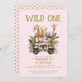 Wild One Safari Oerwoud Roze 1e Verjaardag Kaart (Voorkant / Achterkant)