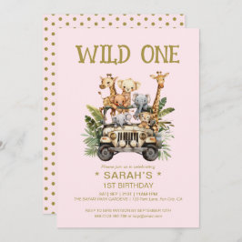 Wild One Safari Oerwoud Roze 1e Verjaardag Kaart