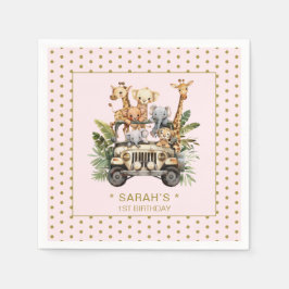 Wild One Safari Oerwoud Roze 1e Verjaardag Servet