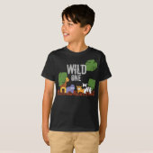 WILD ONE Safari Oerwoud Thema Eerste Verjaardag zw T-shirt (Voorkant volledig)