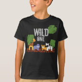 WILD ONE Safari Oerwoud Thema Eerste Verjaardag zw T-shirt (Voorkant)