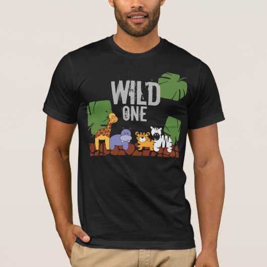 WILD ONE Safari Oerwoud Thema Eerste Verjaardag zw T-shirt (Voorkant)