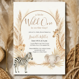 Wild One Safari Pampas Boho Baby shower Kaart