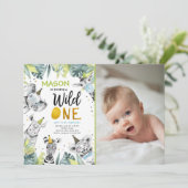 Wild One Safari Party Animals Boy Kaart (Staand voorkant)