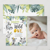 Wild One Safari Party Animals Boy Kaart (Voorkant / Achterkant)