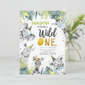 Wild One Safari Party Dieren Jongen Eerste Verjaar Kaart (Staand voorkant)