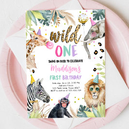 Wild One Safari Party Dieren Meisje Eerste Verjaar Kaart