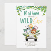 Wild One Safari Party Kids Verjaardagsuitnodiging Kaart (Voorkant / Achterkant)