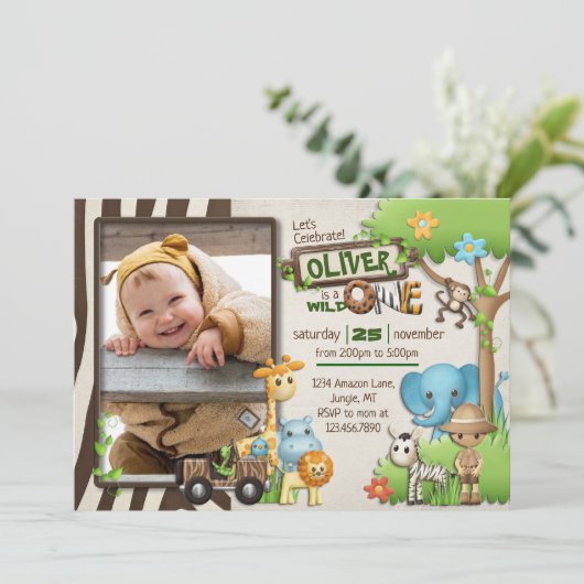 Wild One Safari Photo Birthday for boy Kaart (Staand voorkant)