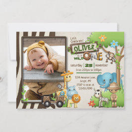 Wild One Safari Photo Birthday for boy Kaart