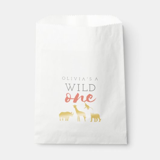 Wild One Safari Pink and Gold 1st Birthday Bedankzakje (Voorkant)