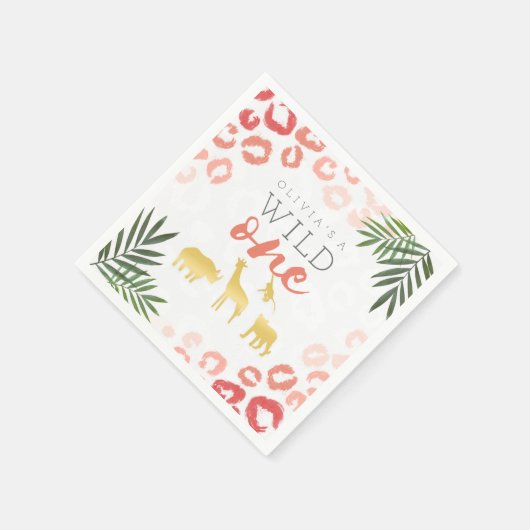 Wild One Safari Pink and Gold 1st Birthday Servet (Hoek)