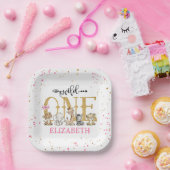 Wild One Safari Pink Glitter First Birthday Papieren Bordje (Feest)