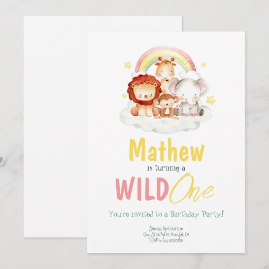 Wild One Safari regenboog Oerwoud Verjaardag diere Kaart (Voorkant / Achterkant)