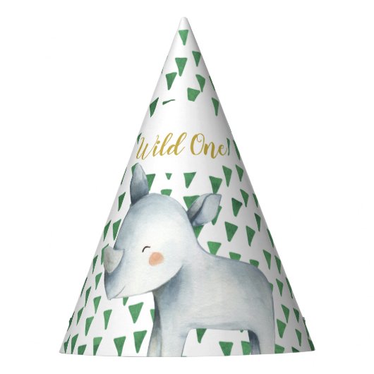 Wild One Safari Rhino Birthday Party Pet Feesthoedjes (Voorkant)