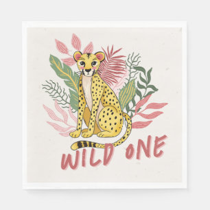Wild One Safari Roze Jachtluipaard Kinderverjaarda Servet
