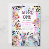 Wild One Safari Roze Meisje Leopard Verjaardagsfee Kaart (Voorkant)