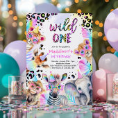 Wild One Safari Roze Meisje Leopard Verjaardagsfee Kaart