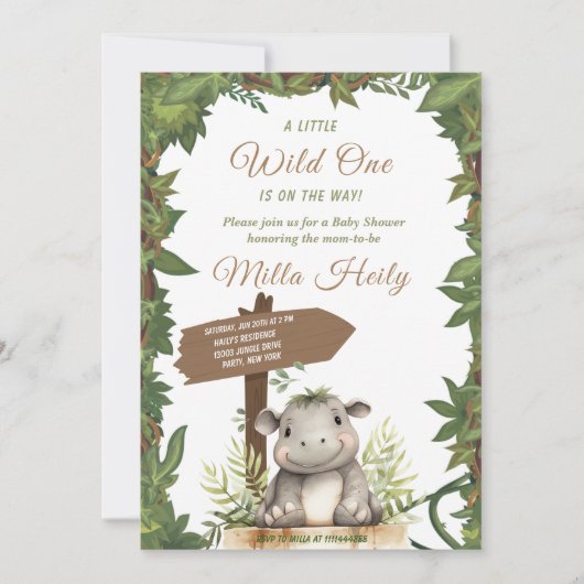 Wild One Safari Schattige Baby Hippopotamus Baby s Kaart (Voorkant)