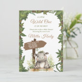 Wild One Safari Schattige Baby Hippopotamus Baby s Kaart (Staand voorkant)