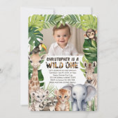 Wild one Safari thema 1e verjaardag foto Kaart (Voorkant)