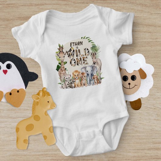 Wild one Safari thema 1e verjaardag gepersonalisee Romper