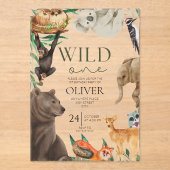 Wild one safari thema acryl eerste verjaardag acryl uitnodigingen (Voorkant)