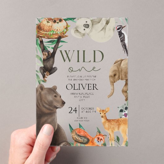 Wild one safari thema acryl eerste verjaardag uitnodigingen (Insitu (Draagbaar))