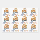 Wild One Safari Thema Jongens 1e Verjaardag Inpakpapier Vel (Voorkant)