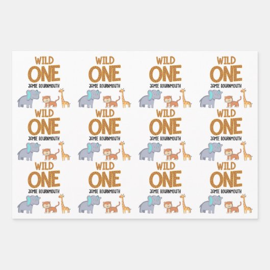 Wild One Safari Thema Jongens 1e Verjaardag Inpakpapier Vel (Voorkant)